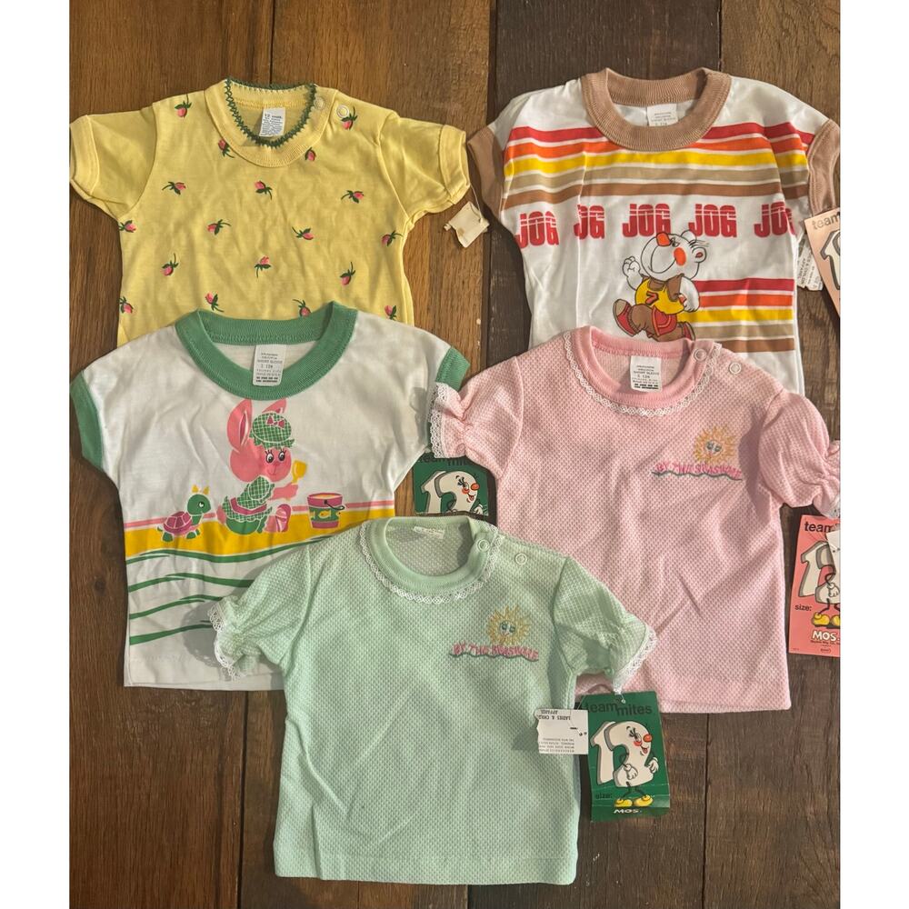 NWT - 70 80s vintage Team Mites baby shirts size 12M - set of 5
